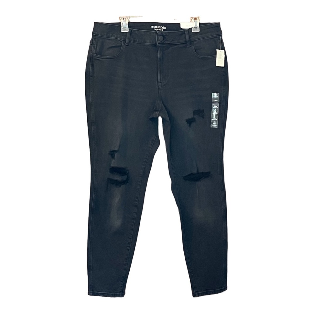 MAURICE'S BLACK DISTRESSED JEGGINGS VINTAGE HIGH RISE RIPPED JEANS SIZE … - Picture 3 of 12